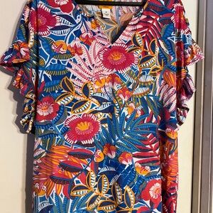 Ruby Rd. Colorful Floral Ruffle Sleeve Women’s Blouse 1xl